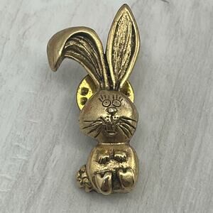 Vintage Small Gold Tone Metal Bunny Rabbit Brooch Pin 1.5"